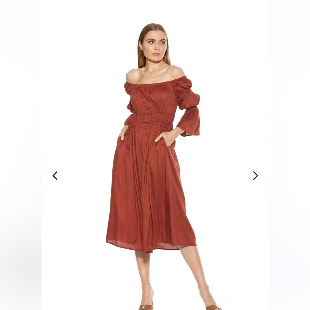 NWOT Alexia Admor Rey Off the Shoulder Midi Dress - Picture 2 of 5